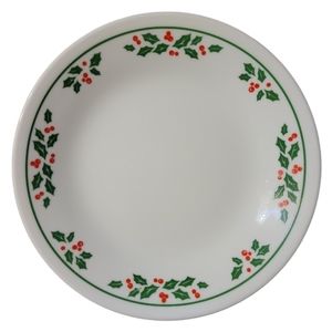 1 Vtg Winter Holly (Green Band, Corelle) CORNING Christmas Bread & Butter Plate